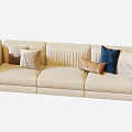 Modern Beige Three Seater Sofa With Various Colored Textured Decorative Cushions 3d model