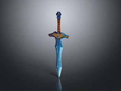 Ornate Fantasy Sword With Blue Blade Orange Hilt And Gold Decorative Accents 3d model