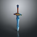 Ornate Fantasy Sword With Blue Blade Orange Hilt And Gold Decorative Accents