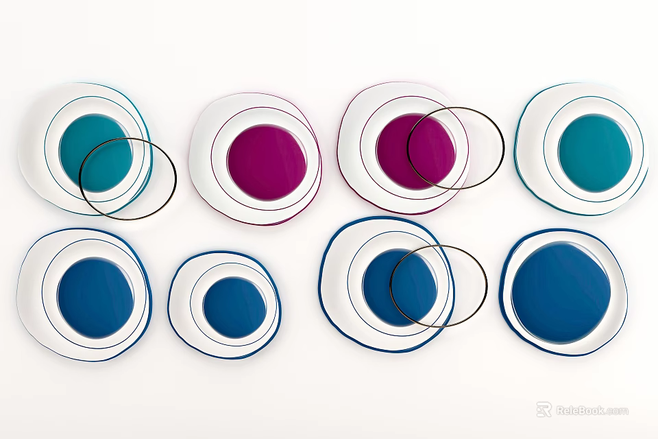 Colorful Circular Wall Decor With Blue Purple Accents Black Lines And White Borders 3d model 