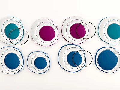 Colorful Circular Wall Decor With Blue Purple Accents Black Lines And White Borders 3d model