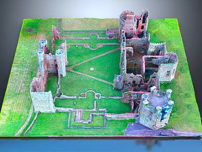 Ancient Castle Ruins Model Featuring Stone Walls Courtyard and Green Grass 3d model