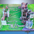 Ancient Castle Ruins Model Featuring Stone Walls Courtyard and Green Grass