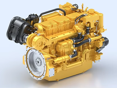 Detailed Yellow Industrial Engine With Complex Mechanical Components And Metal Structure 3d model