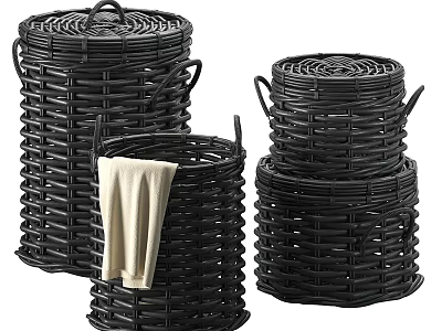 Black Woven Storage Lockers With Stackable Design And Towel Inside 3d model
