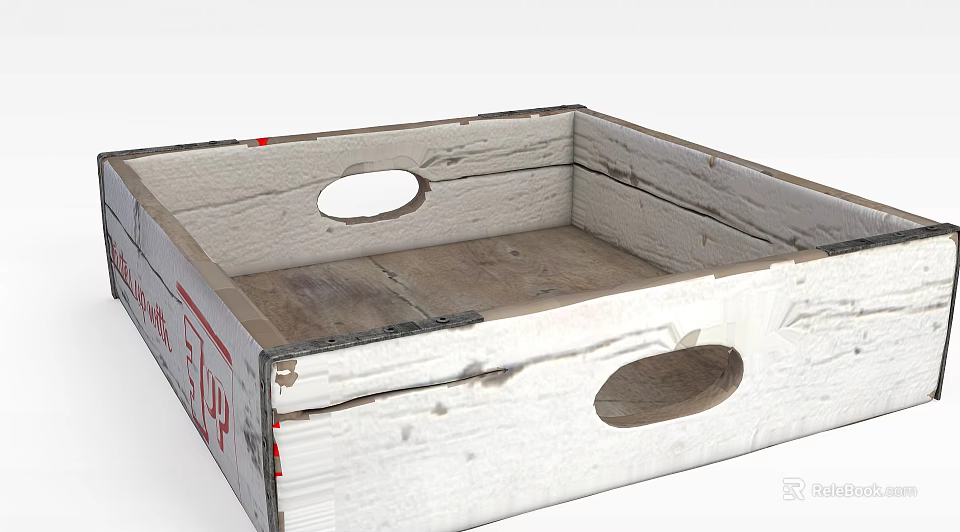Rustic White Wooden Storage Locker Featuring Circular Holes And Worn Texture 3d model