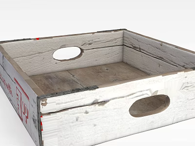 Rustic White Wooden Storage Locker Featuring Circular Holes And Worn Texture 3d model