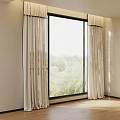 Soft Beige Floor Length Curtains Framing Window With Natural Light And Trees 3d model