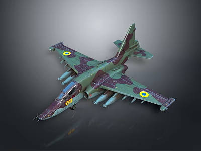 Detailed 3D Model of Camouflage Military Aircraft with Missile Launchers in Aerospace Design 3d model