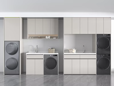 Modern Bathroom Vanity Cabinet With Washing Machines Sinks And Storage Cabinets 3d model