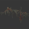 Detailed Red Organ Structures With Hair like Branches And Intricate Vessels