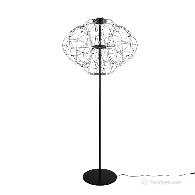 Modern Black Floor Lamp With Spherical Wire Frame Design And Slim Stand 3d model