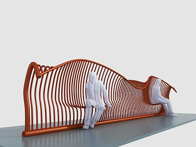 Modern Orange Wavy Outdoor Chair With Striped Structure For Comfortable Seating 3d model