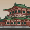 Ancient Chinese Architecture With Multi Story Structure Green Tiled Roofs And Red Pillars