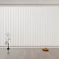 White Vertical Blinds In Modern Indoor Interior With Decorative Vase And Fruit Plate