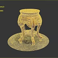 Traditional Chinese Wooden Stool With Carved Patterns And Round Top Design