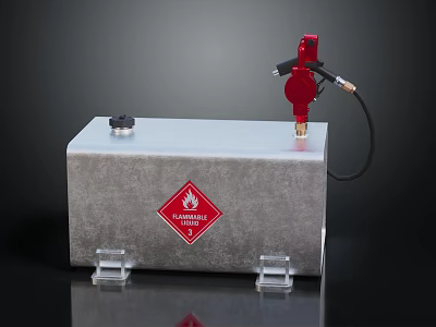 Flammable Metal Storage Container With Red Valve And Warning Label 3d model