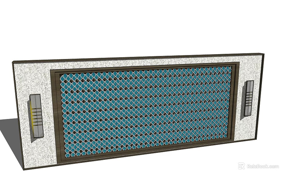 Modern Feature Wall With Blue Grid Pattern And Decorative Wooden Frame 3d model
