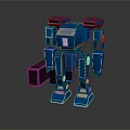 Blue Robot Character With Mechanical Limbs And Black Block Accessory