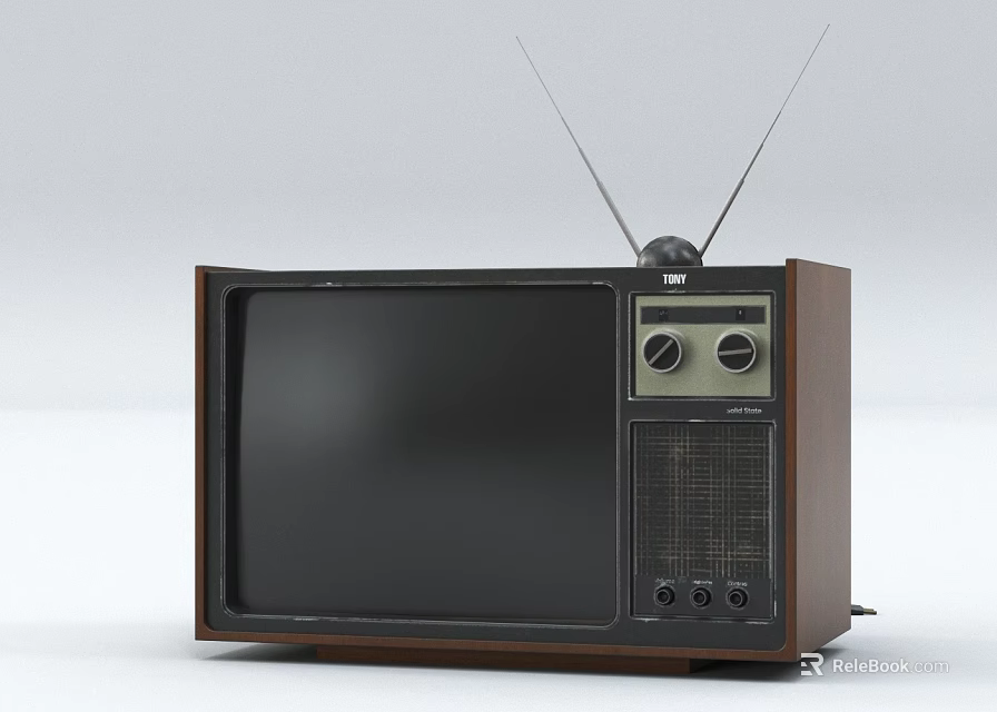 Vintage Television With Wooden Case Antennas Front Knobs And Control Ports 3d model 