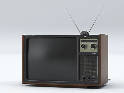 Vintage Television With Wooden Case Antennas Front Knobs And Control Ports 3d model