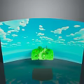 Curved Decorative Furniture Panel With Blue Sky White Clouds And Green Island
