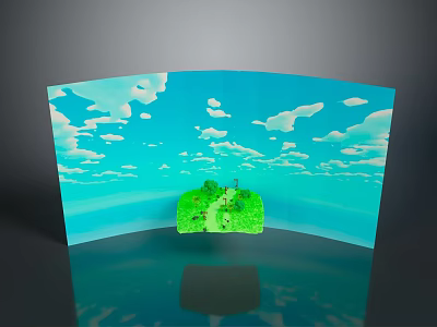 Curved Decorative Furniture Panel With Blue Sky White Clouds And Green Island 3d model