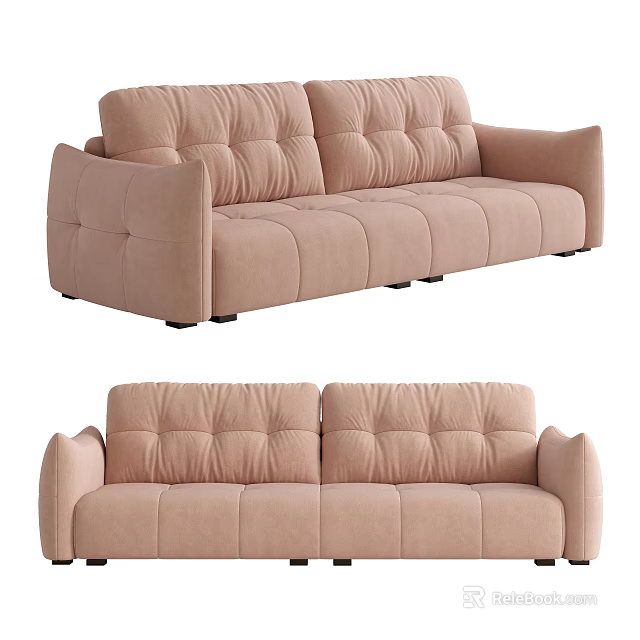 Modern Double Sofa With Pastel Pink Tufted Design And Comfortable Armrests 3d model 