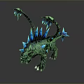 Fierce Fantasy Green Monster Game Movie Character With Blue Spikes And Spiny Tail