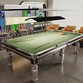 Modern Billiard Room Interior With Green Felt Table Billiard Balls Cues And Comfortable Armchairs