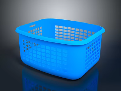 Blue Plastic Storage Basket With Grid Pattern For Home Organization 3d model