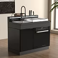 Black Modern Integrated Kitchen Appliance Unit with Sink Faucet and Tool Storage in Modern Kitchen