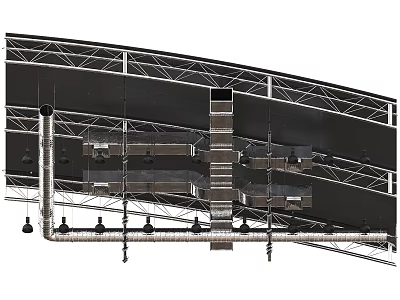 Industrial Suspended Ceiling With Metal Framework Lighting Fixtures And Ventilation Ducts 3d model