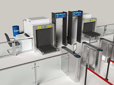 Public Facility Security Check Area With Security Gates X-ray Machines And Turnstiles 3d model