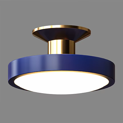 Modern Stylish Round Ceiling Light With Gold Base Blue Shade And White Illumination 3d model