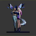 Game Movie Characters With Blue Wings Unique Outfits And Crystal Weapons Standing On Blue Base