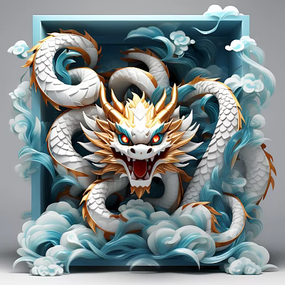 AI Style Exhibition Chinese Dragon Blue Dragon 3d model