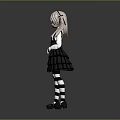Game And Movie Character Design With Twintails White Shirt Black Pleated Skirt And Striped Socks