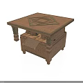 Traditional Architectural Wooden Table With Intricate Geometric Pattern And Drawer