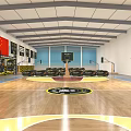 Basketball Gym Interior With Chinese National Flag Display Boards And Seats