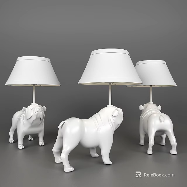 Three White Table Lamps with Bulldog Shaped Bases for Home Decor 3d model 