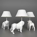 Three White Table Lamps with Bulldog Shaped Bases for Home Decor