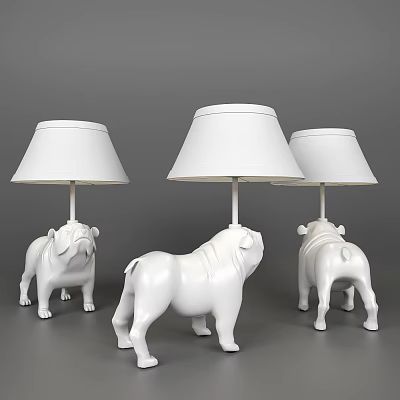 Three White Table Lamps with Bulldog Shaped Bases for Home Decor 3d model