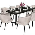 Elegant Modern Dining Table Set With Beige Chairs Tableware And Flowers 3d model