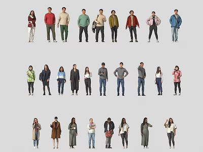 Diverse Group of People Standing in Different Casual Outfits and Poses 3d model