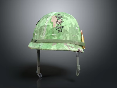 Camouflage Military Helmet With Born To Die Text And Bullet Accent 3d model