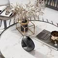 Living Dining Room Interior With Round Marble Coffee Table Gold Frame Vase And Decorative Objects