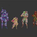 Sci-Fi Futuristic Mech Warrior Characters with Different Armored Poses 3d model