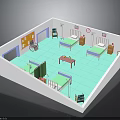 Hospital Ward Interior With Multiple Beds Bedside Tables Central Table And Chairs