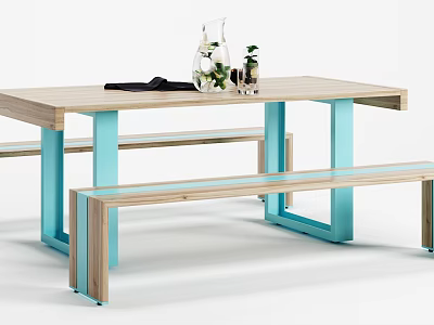 Industrial LOFT Dining Table and Chair Combination Outdoor Table and Chair Combination 3d model